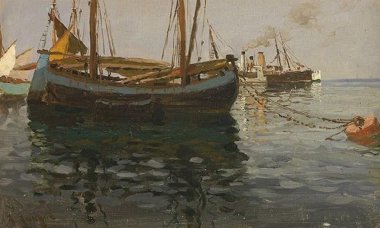 Julius Ludwig Friedrich Runge Dampf- und Fischerboote im sonnigen Licht oil painting picture